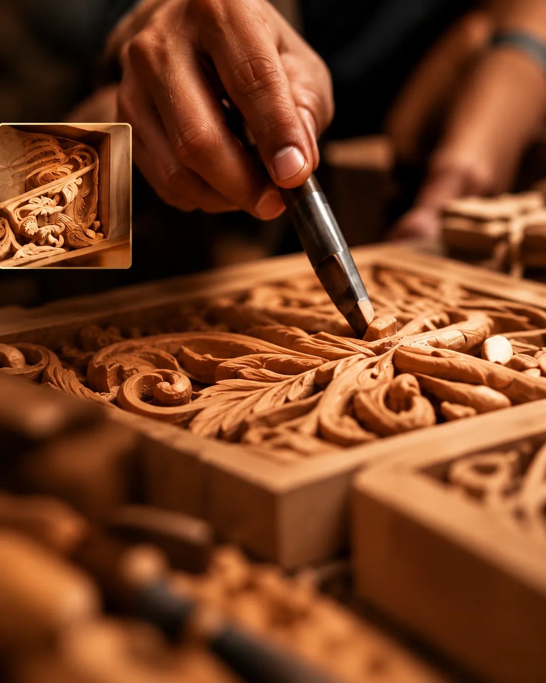 Traditional wooden furniture craftsmanship at Akash Furniture Decors