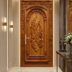 Arched Devotional Relief Wooden Door Design