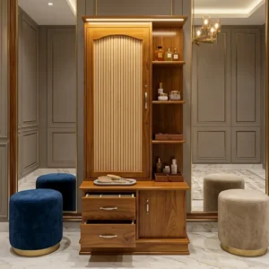 Arched Slatted Side Shelf Wooden Dressing Table