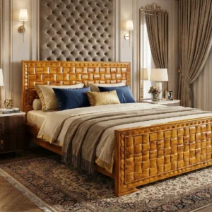 Basketweave Panel Wooden Bed