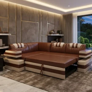 Block Arm Corner Upholstered Sofa Cum Bed