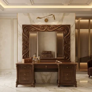 Broad Carved Vanity Wooden Dressing Table