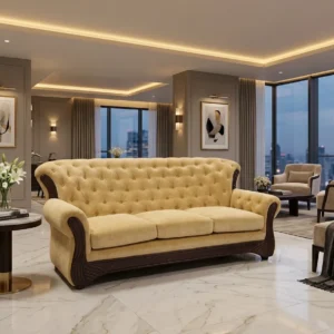 Button Back Curved Arm Upholstered Sofa
