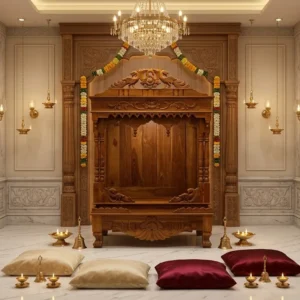Carved Crest Cabinet Wooden Singhasan