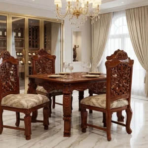 Carved High Back Round Wooden Dining Set