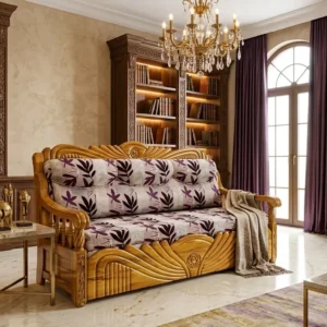 Carved Panel Floral Wooden Sofa Cum Bed
