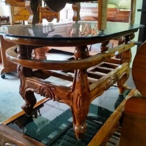 Carved Rectangular Frame Wooden Dining Table