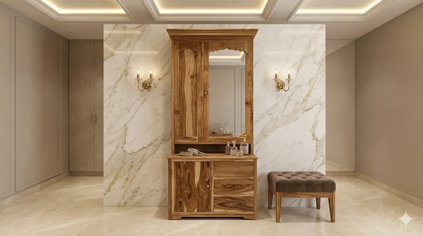 Carved Rectangular Mirror Wooden Dressing Table