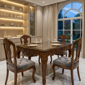 Carved Rectangular Wooden Dining Set
