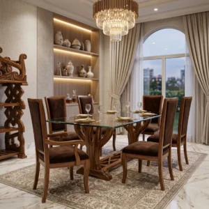 Compact Carved Back Wooden Dining Set