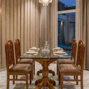 Compact Carved Pedestal Wooden Dining Set