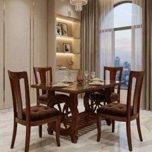 Compact Turned Pedestal Wooden Dining Set