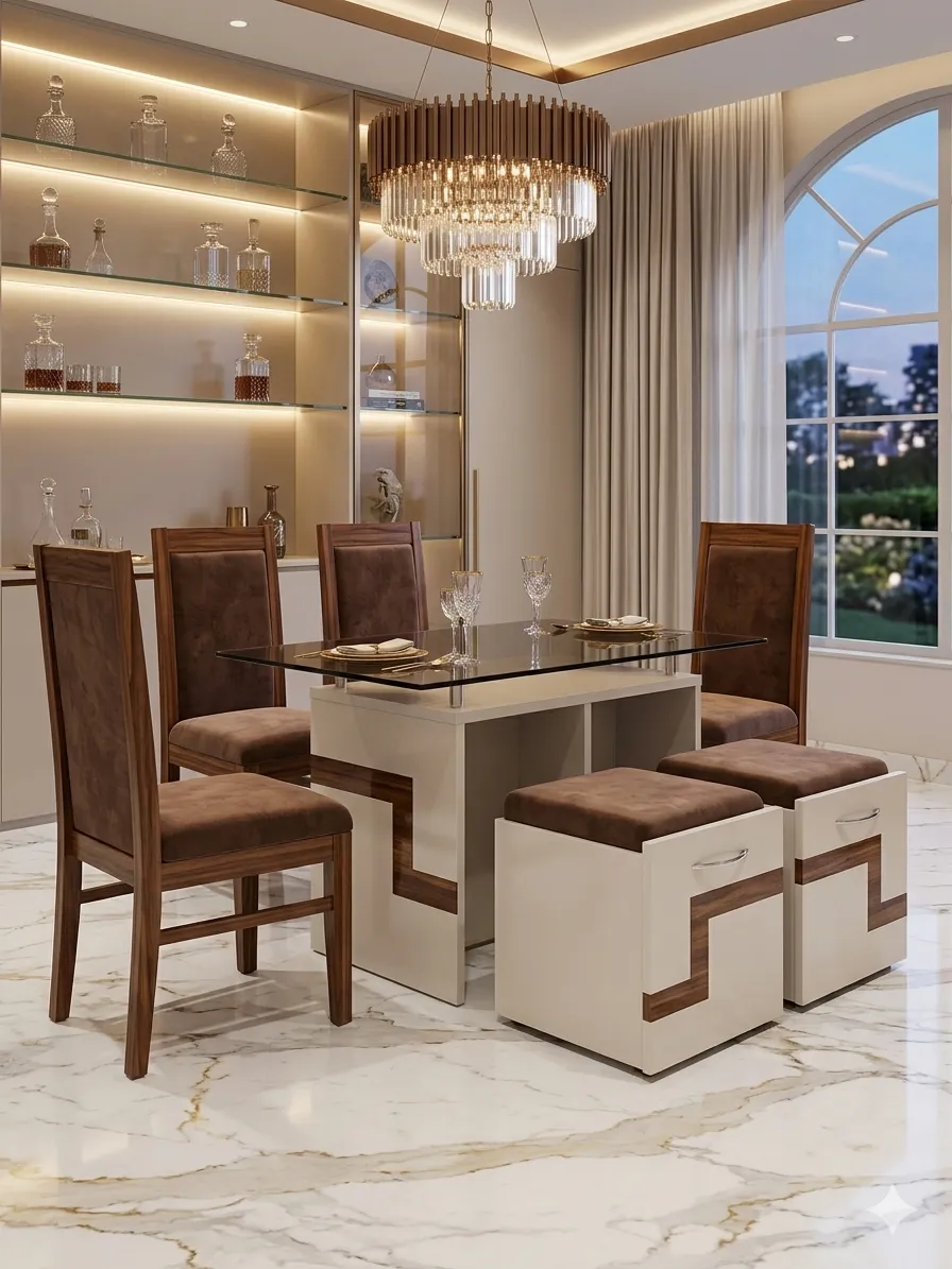 Contrast Nested Stool Wooden Dining Set