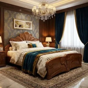 Crested Floral Panel Wooden Bed