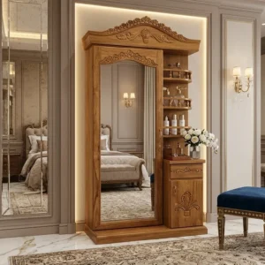 Crested Tall Mirror Wooden Dressing Table
