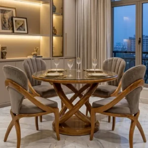 Crossing Base Cushioned Wooden Dining Set