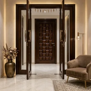 Dark Geometric Panel Wooden Door Design