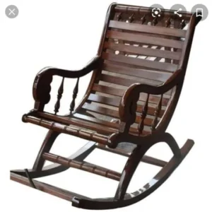 Dark Horizontal Slatted Wooden Rocking Chair
