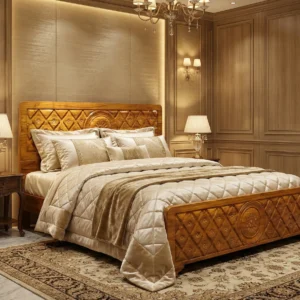 Diamond and Circle Carved Wooden Bed