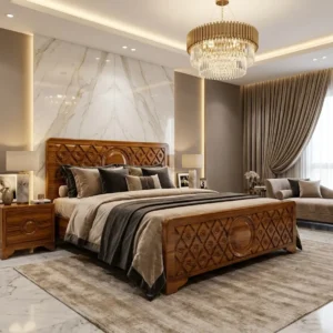 Diamond Lattice Panel Wooden Bed