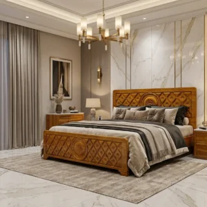 Diamond Panel Carved Wooden Bed