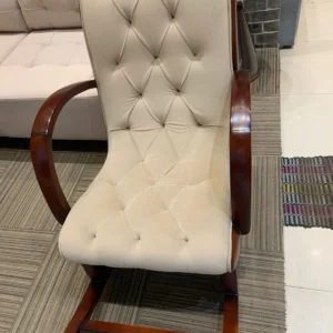 Diamond Tufted Curved Arm Wooden Rocking Chair