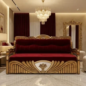 Fan Panel Carved Wooden Sofa Cum Bed