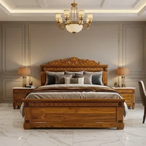 Floral Crest Panel Wooden Bed