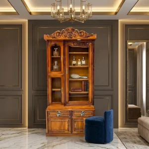 Floral Crown Tall Mirror Wooden Dressing Table