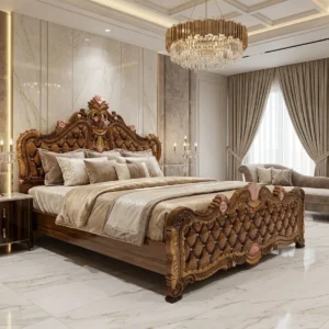Floral Lattice Footboard Wooden Bed
