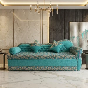 Floral Rolled Arm Upholstered Sofa Cum Bed