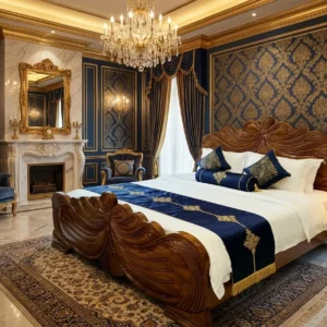 Flowing Carved Footboard Wooden Bed