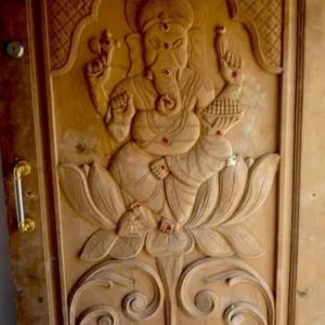 Ganesha and Scroll Carved Wooden Door Design