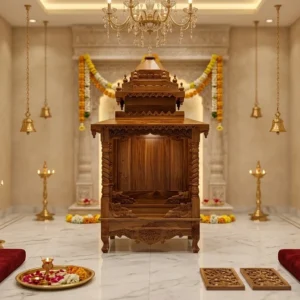 Garlanded Temple Crown Wooden Singhasan