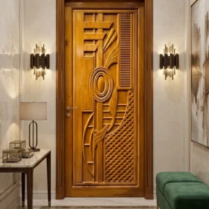 Geometric Curve Panel Wooden Door Design