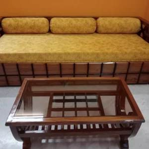 Geometric Lattice Arm Wooden Sofa Cum Bed