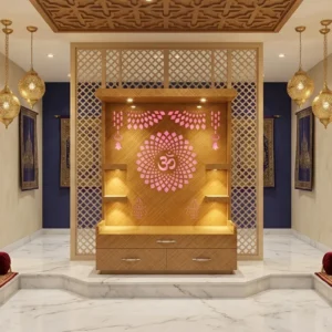 Golden Lattice Om Panel Ply Singhasan