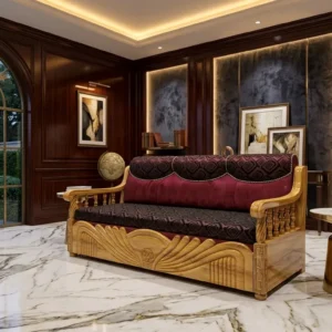 Heart Panel Cushioned Wooden Sofa Cum Bed