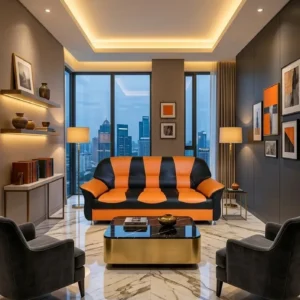 High Back Contrast Upholstered Sofa