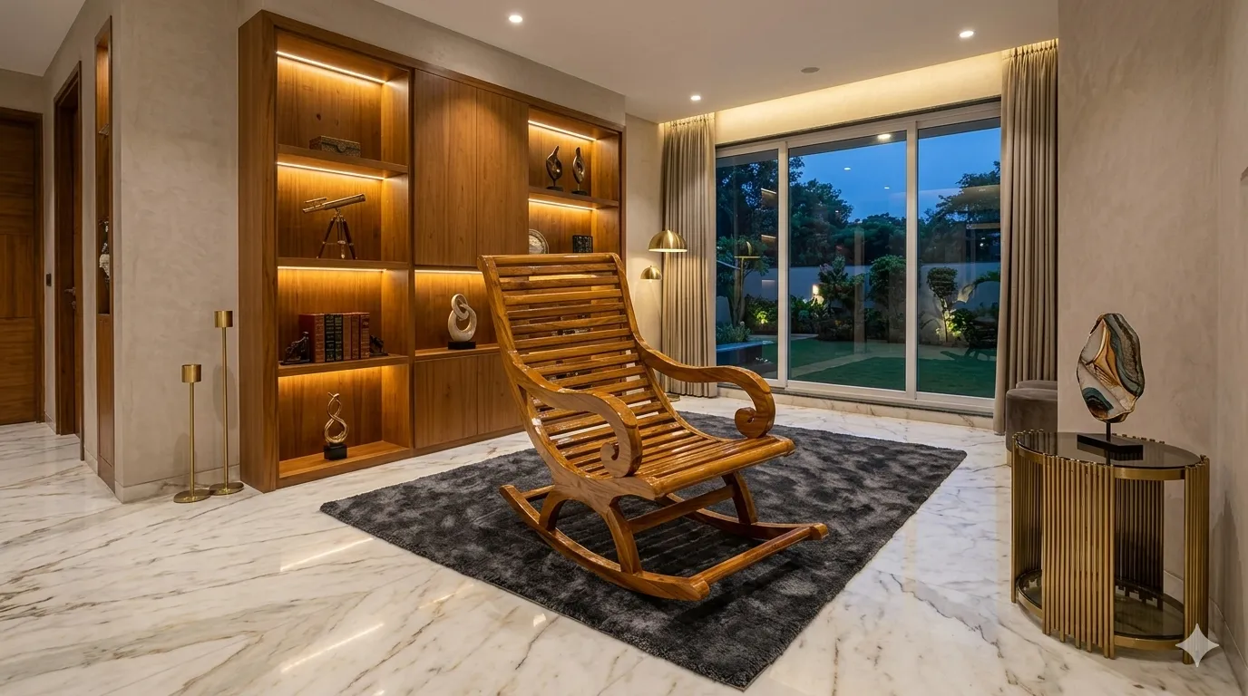 Horizontal Slatted Wooden Rocking Chair