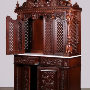 Lattice Door Carved Crown Wooden Singhasan