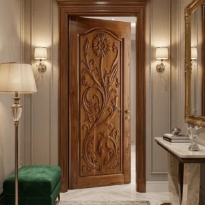 Leaf and Scroll Carved Wooden Door Design