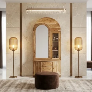 Light Arched Mirror Wooden Dressing Table