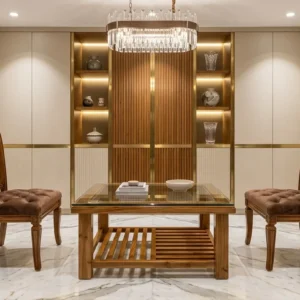 Low Slatted Base Wooden Dining Set