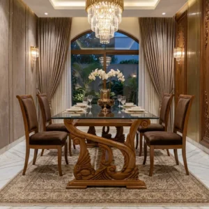 Lyre Base Oval Wooden Dining Set