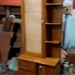 Open Shelf Tall Mirror Wooden Dressing Table