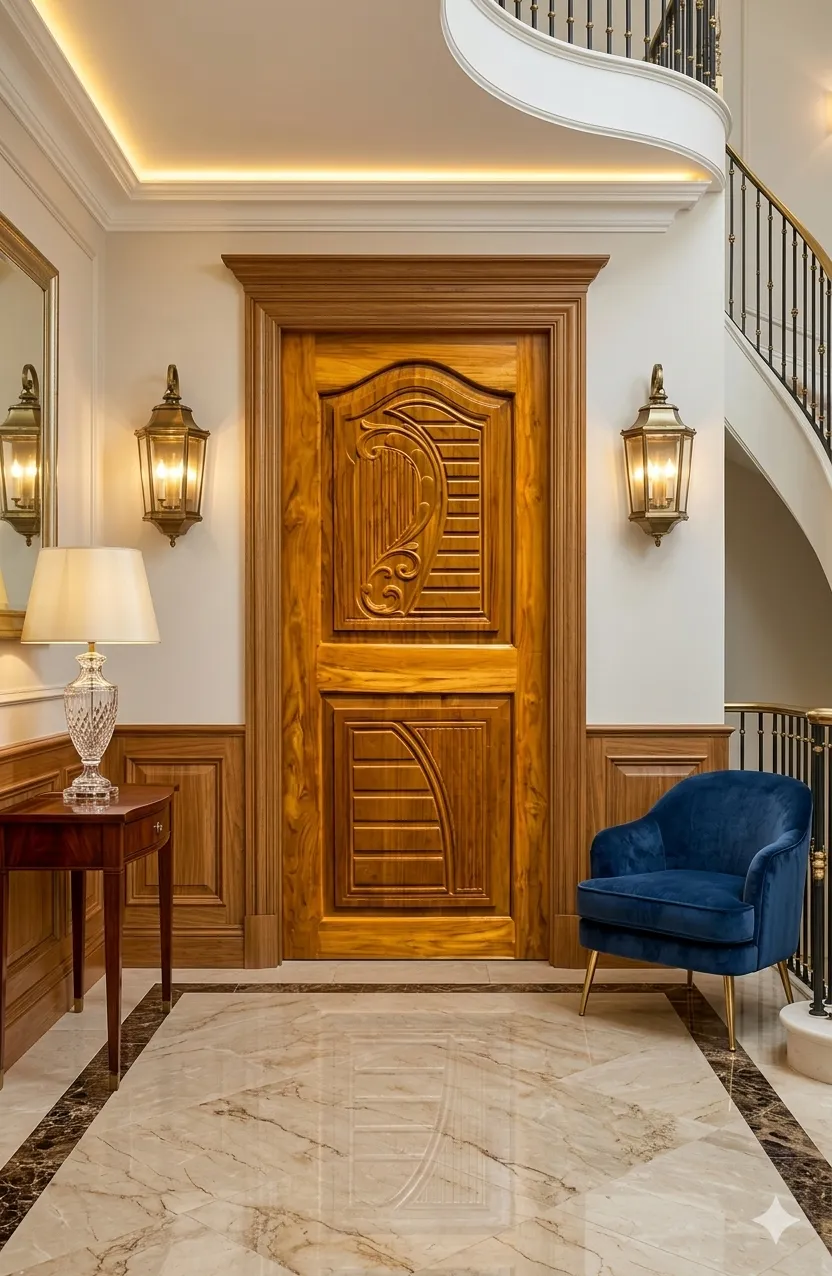 Ornate Arch Panel Wooden Door Design