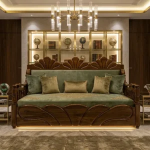 Ornate Cushioned Frame Wooden Sofa Cum Bed