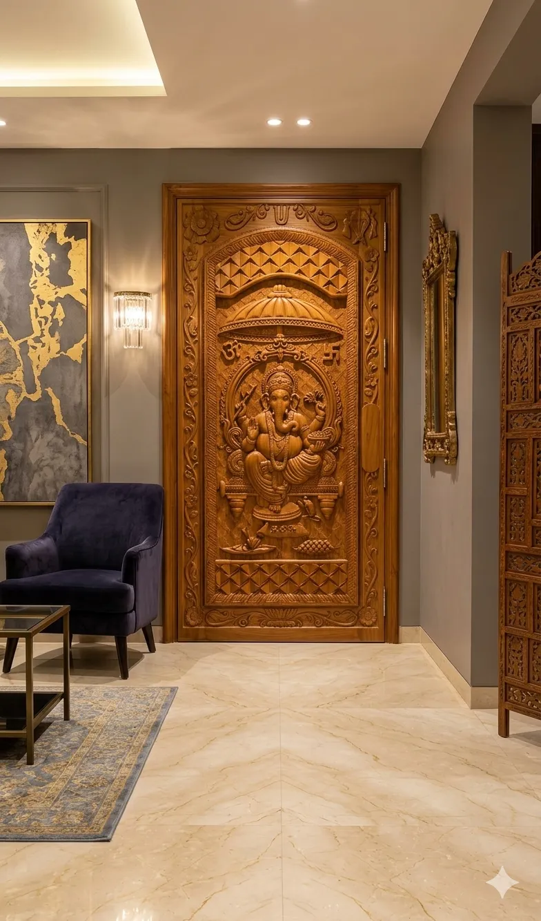 Ornate Devotional Arch Wooden Door Design