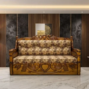 Ornate Floral Panel Wooden Sofa Cum Bed